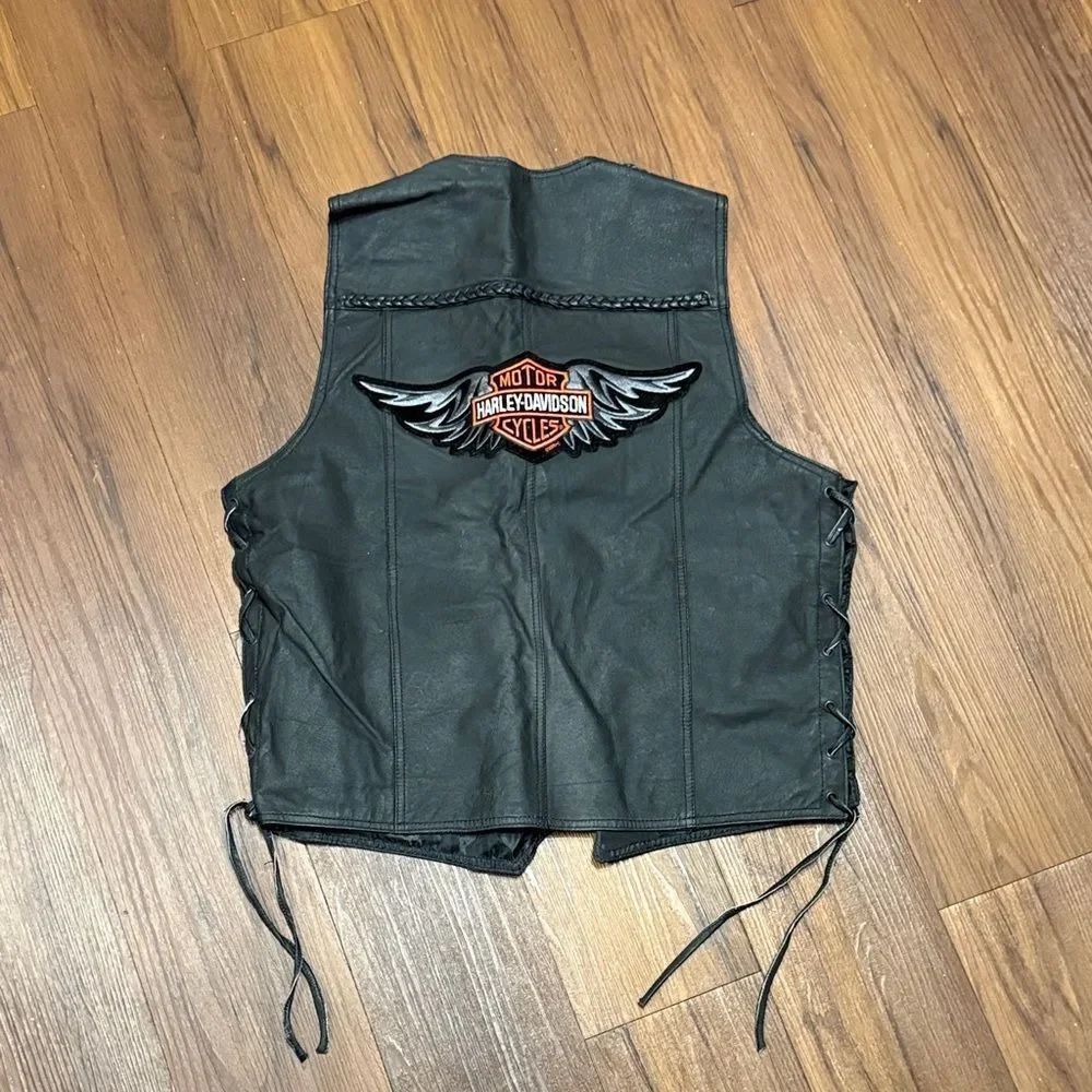 Vintage Black Leather Harley Davidson Vest with Patch Brand New size 44